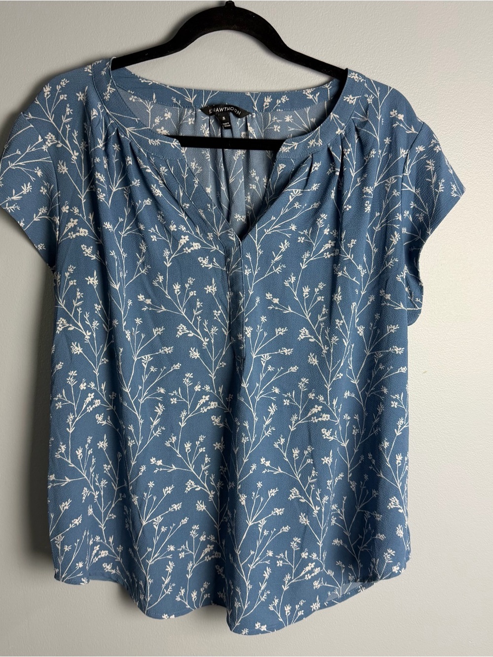41 Hawthorn Blue Floral Short Sleeve Blouse XL